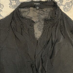 Ann Taylor Black Polka Dot V-Neck Blouse